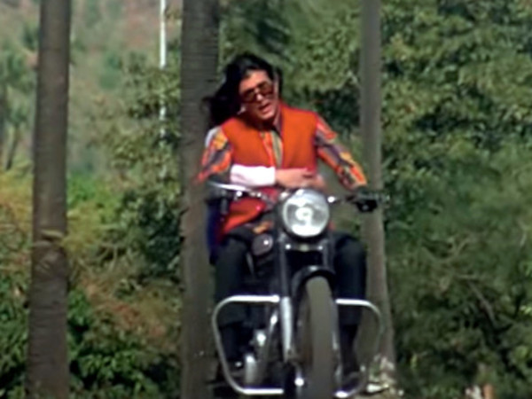 Rajesh Khanna on a Royal Enfield Bullet motorcycle in the song Zindagi Ek Safar Hai Suhana from the movie Andaz (1971).