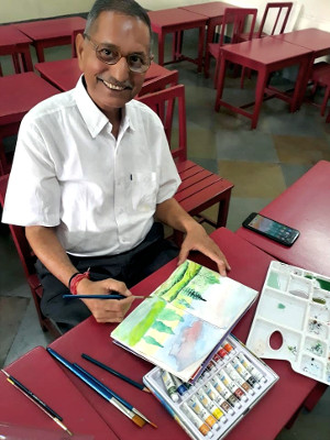 Babu Lal Soni at St. Xaviers School, Jaipur summer art camp with his grandchildren.