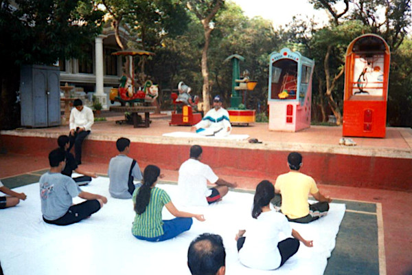 A yoga session in progress.