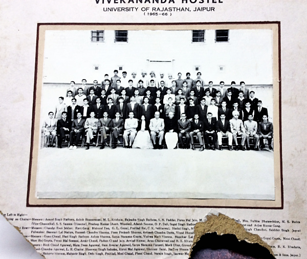 Group photograph of the students resident at Vivekananda Hostel, Rajasthan College from 1965 to 1966, among them Chander Sabharwal.