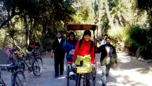 Touring the Keoladeo Ghana National Park on a cycle rickshaw