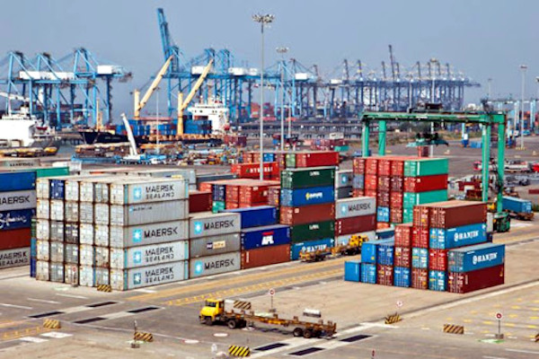 Containers stacked up at JNPT, Mumbai