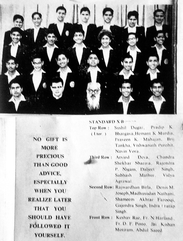 Standard X B of the 1964 batch of St. Xavier's School, Jaipur.